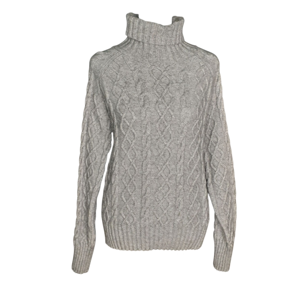 Evereve Gray Cable Knit Turtleneck Sweater Size L